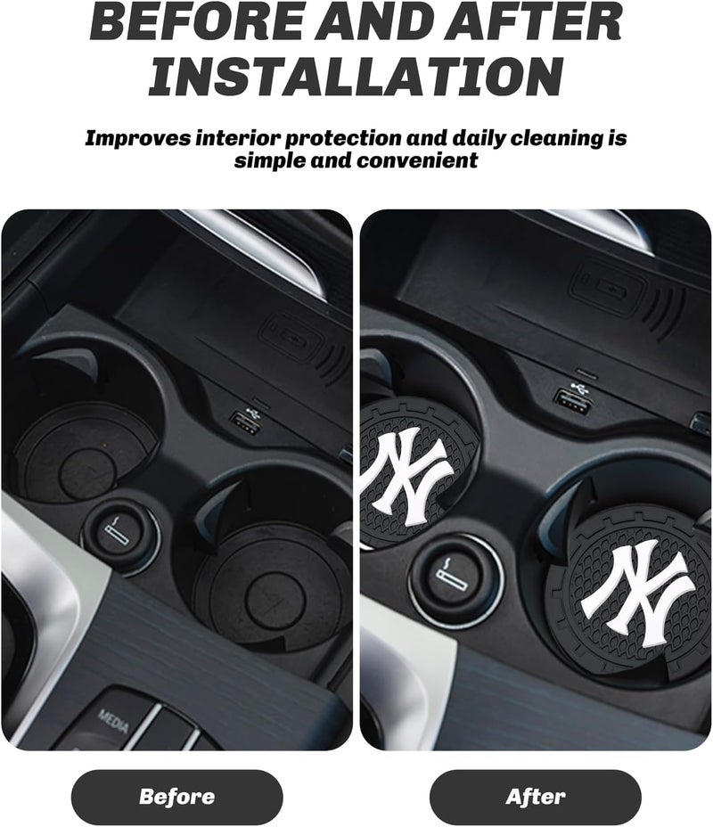Kaleduo 2PCS Car Cup Holder Coaster,Auto Cup Holder Insert Coaster for New York Yankees Baseball Fans, Non-Slip Car Drink Holder Mat, Interior Accessories, NY Yankees - Image 3